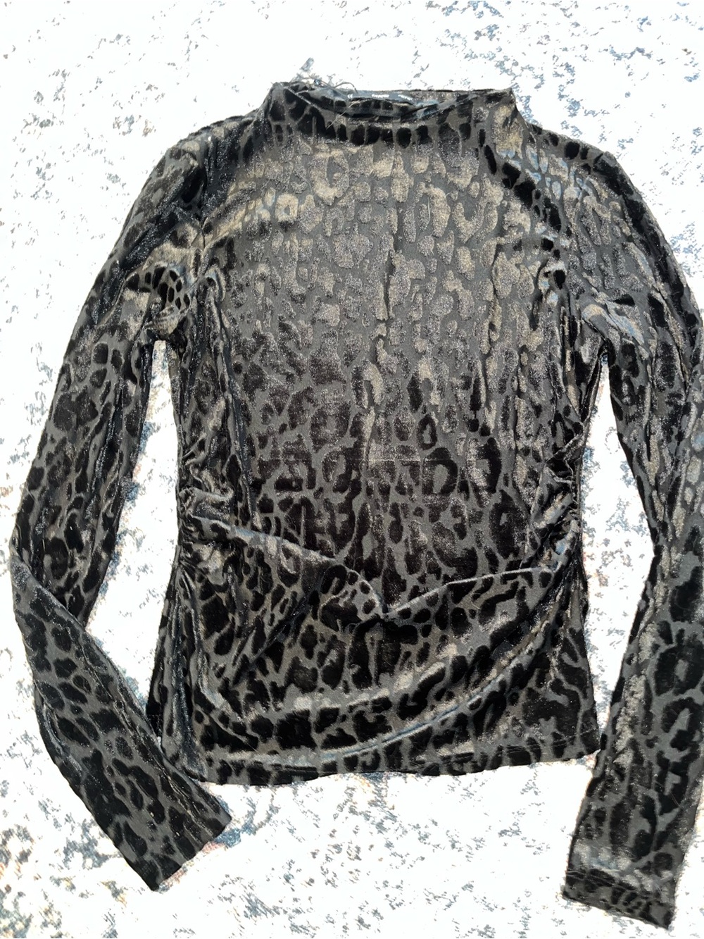 Mango Black Velvet Animal-Print Long-Sleeve Top
